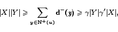 \begin{displaymath}\vert X\vert\vert Y\vert \geqslant \sum_{y \in \mathrm{N^+}(u... ...athrm{d^-}(y) \geqslant \gamma\vert Y\vert\gamma'\vert X\vert, \end{displaymath}