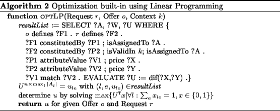 \begin{algorithm} % latex2html id marker 1962 [tb] \caption{Optimization built-i... ...en Offer $o$\ and Request $r$\par\EndFunction \end{algorithmic}} \end{algorithm}